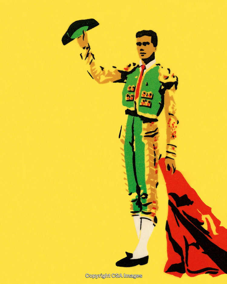 Colorful Matador Illustration Against a Bright Yellow Background