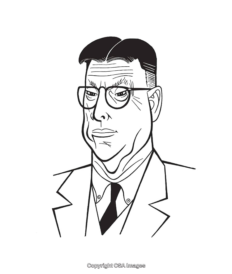 Black and White Illustration of a Serious Man in Formal Attire
