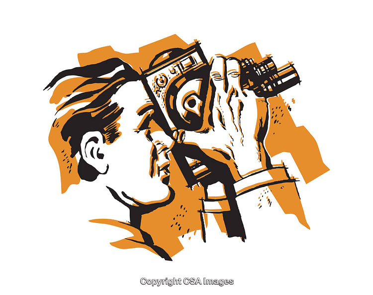 Illustration of a Photographer Using a Retro Style Camera