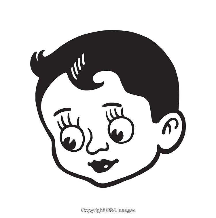 Black and White Line Art of a Cheerful Child's Face Illustration