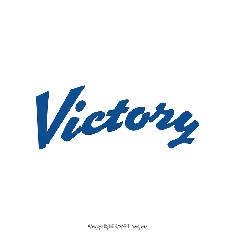 Blue Script Text of 'Victory' in Stylish Bold Letters