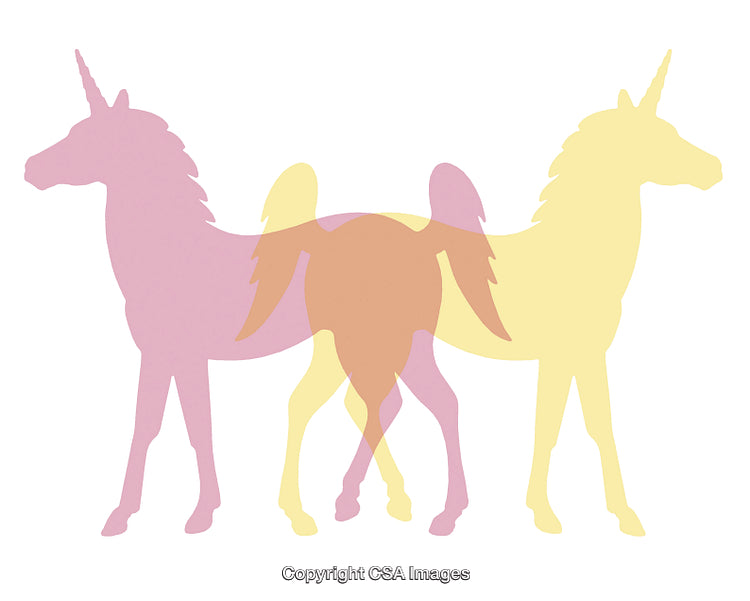 Colorful Overlay of Unicorn Silhouettes with Vibrant and Dreamy Wings