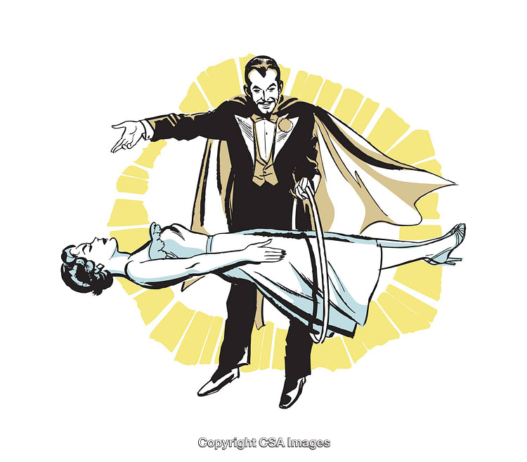 Magician Performing Classic Levitation Trick with Assistant in Vintage Style Art