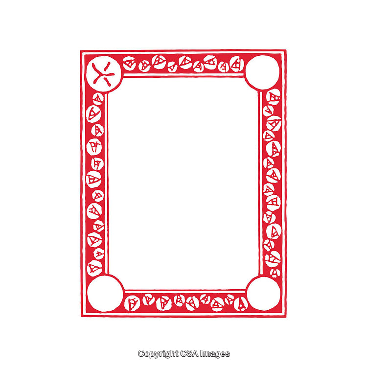 Red Hand-Drawn Ornate Frame Design Featuring Circular Accents