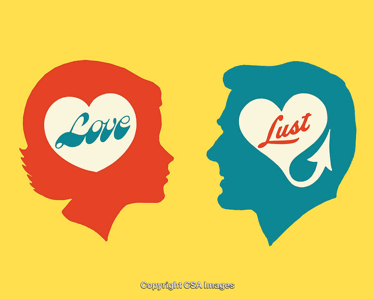 Illustration Depicting Love and Lust in Two Contrasting Profiles