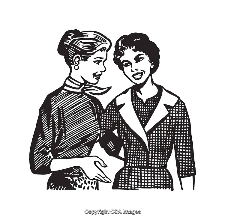 Retro Style Illustration of Two Women in Friendly Conversation