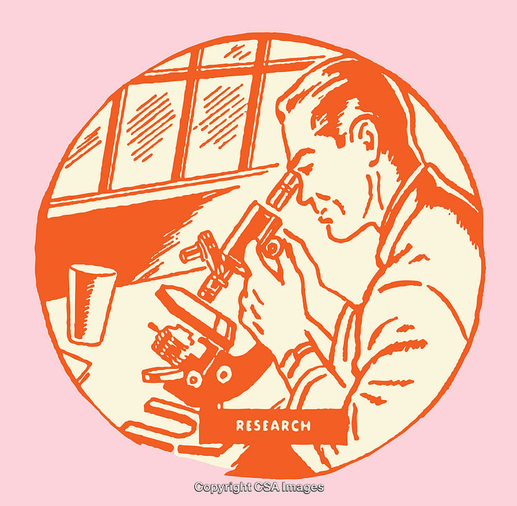 Scientist Observing Through Microscope in Color Line Art Illustration