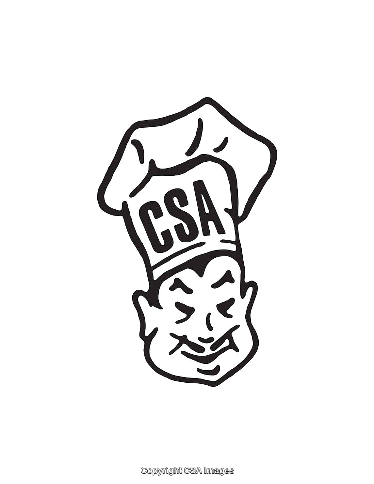 Black and White Chef Line Art with Cap and Laughing Expression