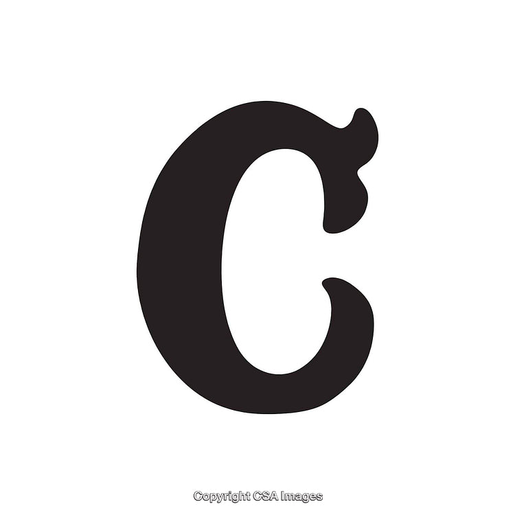 Black Stylized Letter C on a White Background, Minimalist Typography Art Design