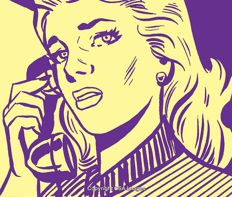 Pop Art Style Woman Talking on Telephone in Retro Illustration