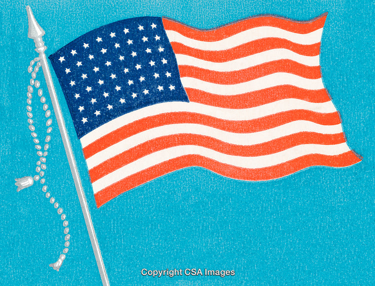 Illustration of American Flag Waving Against a Bright Blue Background