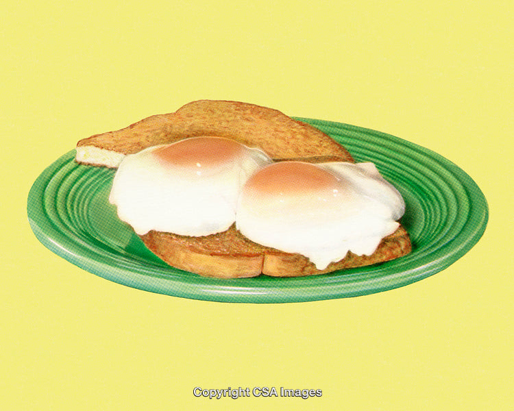 Two Poached Eggs on Toast with a Colorful Artistic Presentation