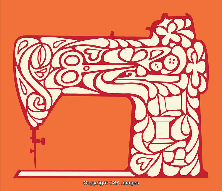 Artistic Sewing Machine Illustration with Floral and Decorative Motifs
