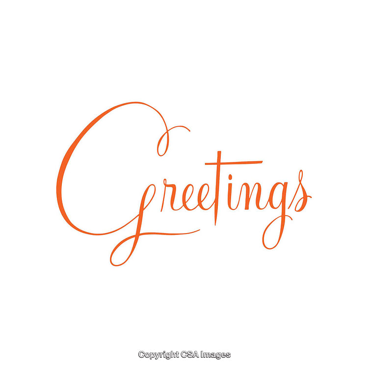 Orange Greetings Typeface Design on White Background for Cards and Invitations