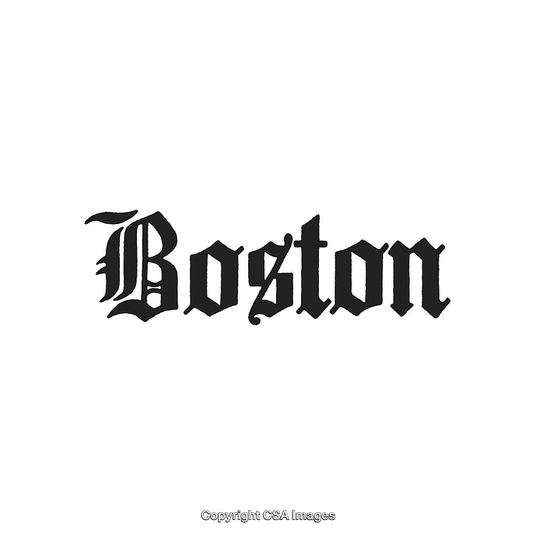 Classic Blackletter Typography Design of the Word 'Boston' on White Background