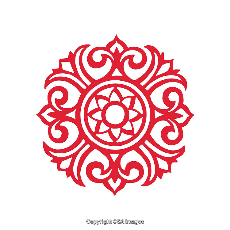 Ornamental Red Floral Circular Design With Detailed Decorative Patterns
