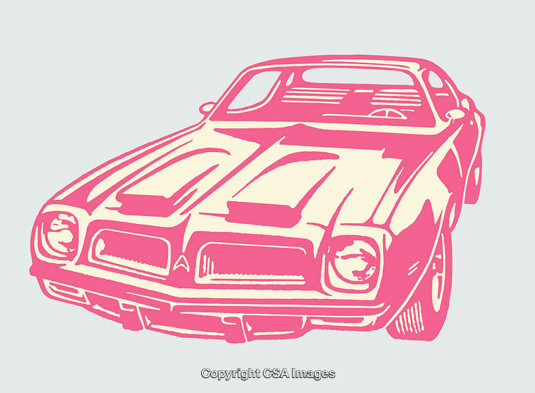 Retro Classic Car Illustration with Vibrant Colors in Line Art Style