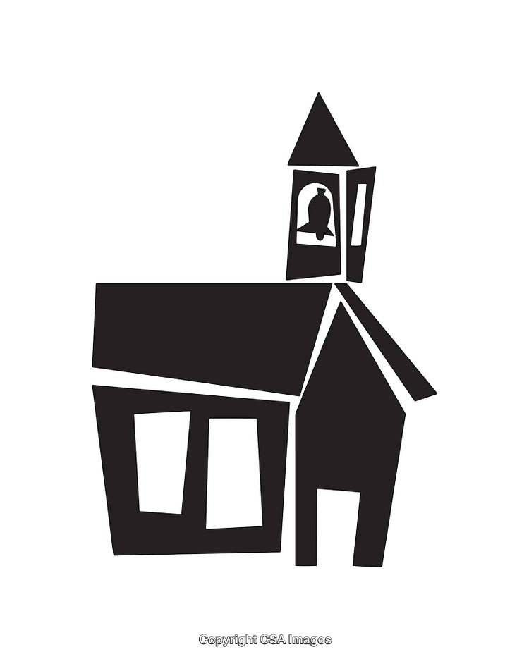 Black and White Line Art Illustration of a Classic Church Building