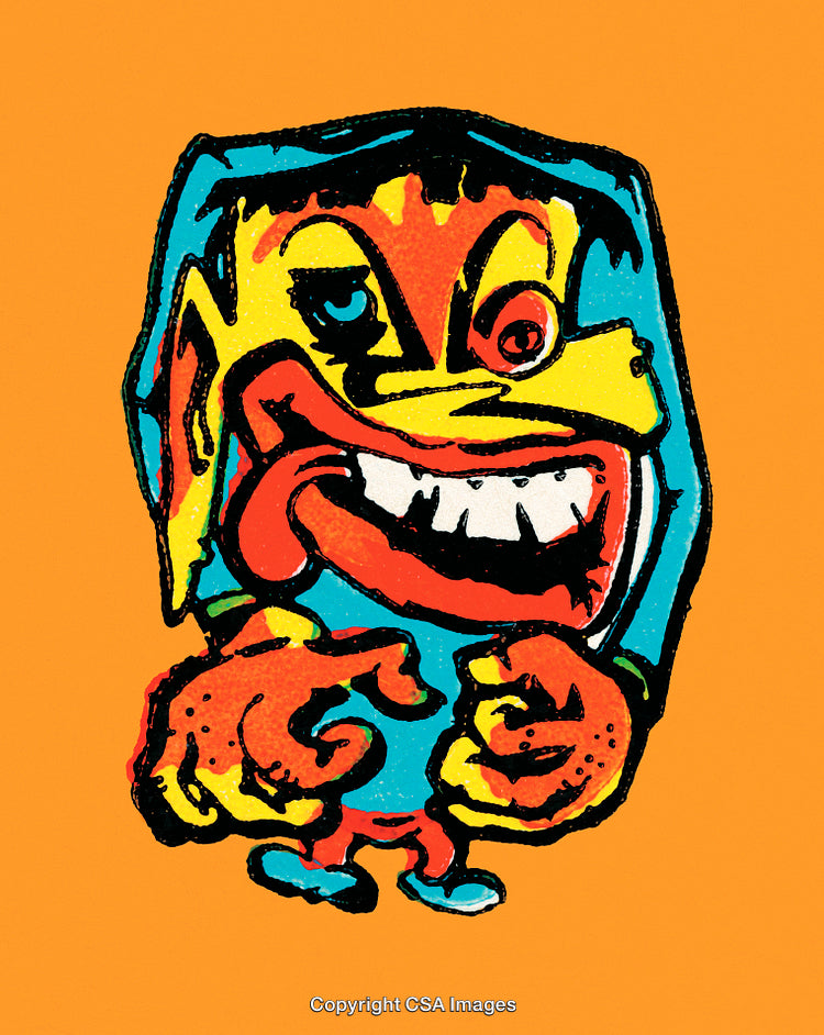 Colorful Cartoon Character Illustration on a Bright Orange Background