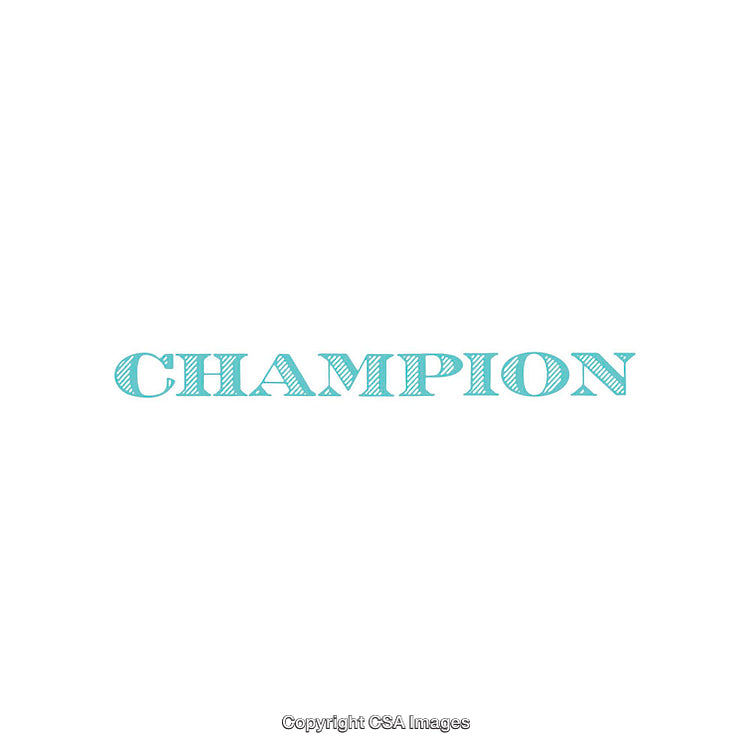 Champion Typography with Blue Letters on White Background