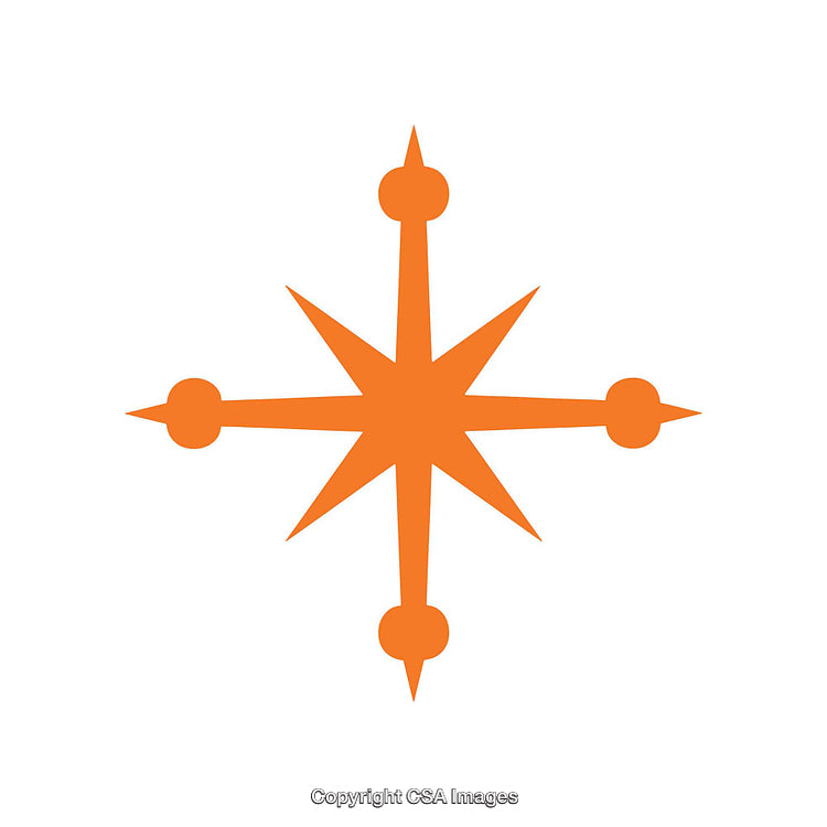 Orange Compass Star Symbol With Eight Points on White Background