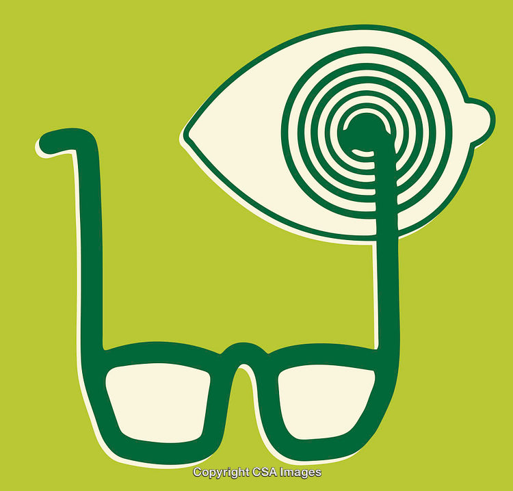 Abstract Line Art Illustration of Glasses with Eye Design on Green Background