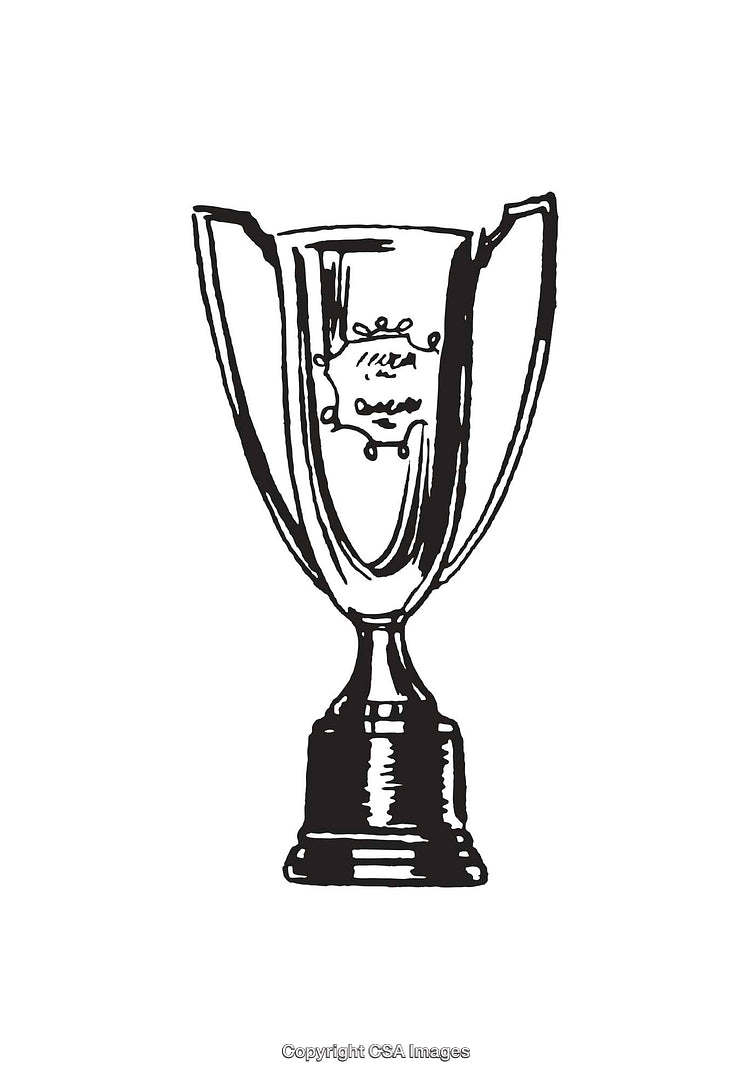 Black and White Line Art Illustration of a Trophy Cup