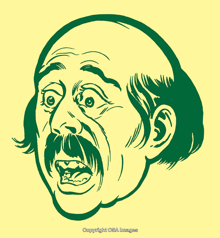 Vintage Style Illustration of a Surprised Man With a Mustache