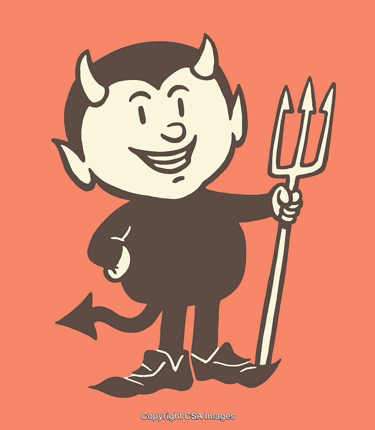 Vintage Styled Illustration of a Cartoon Devil Holding a Trident