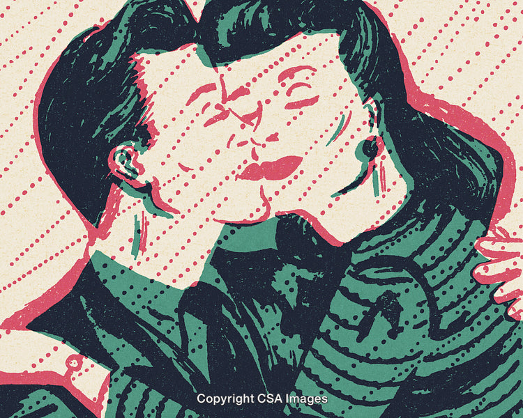 Retro Illustration of Couple Sharing a Loving Kiss in Classic Style