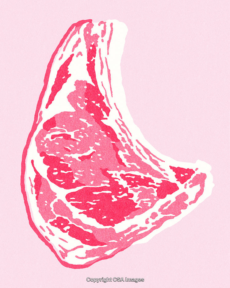 Stylized Illustration of a Steak Cut on a Minimal Pink Background