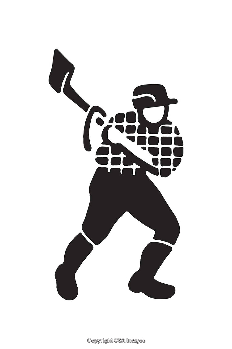 Silhouette of a Lumberjack Swinging an Axe in Black and White