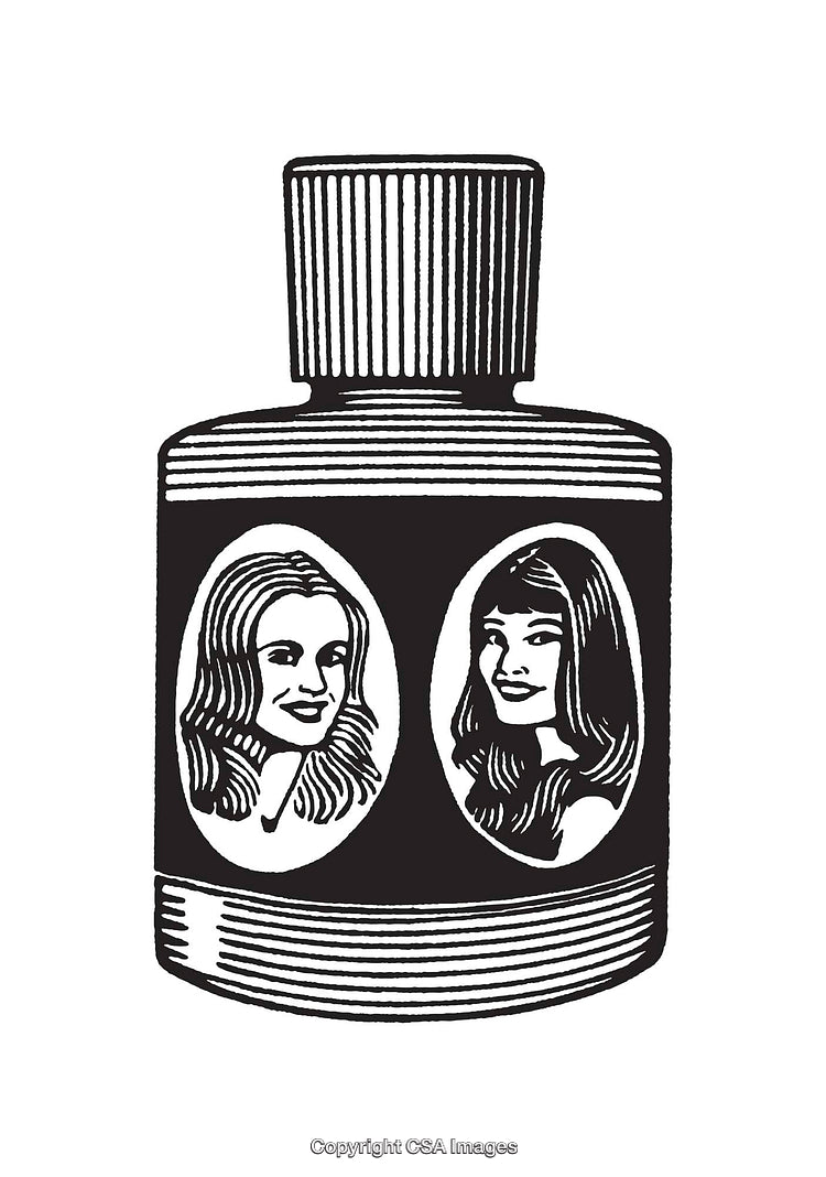 Vintage Line Art Illustration of a Bottle with Two Portraits