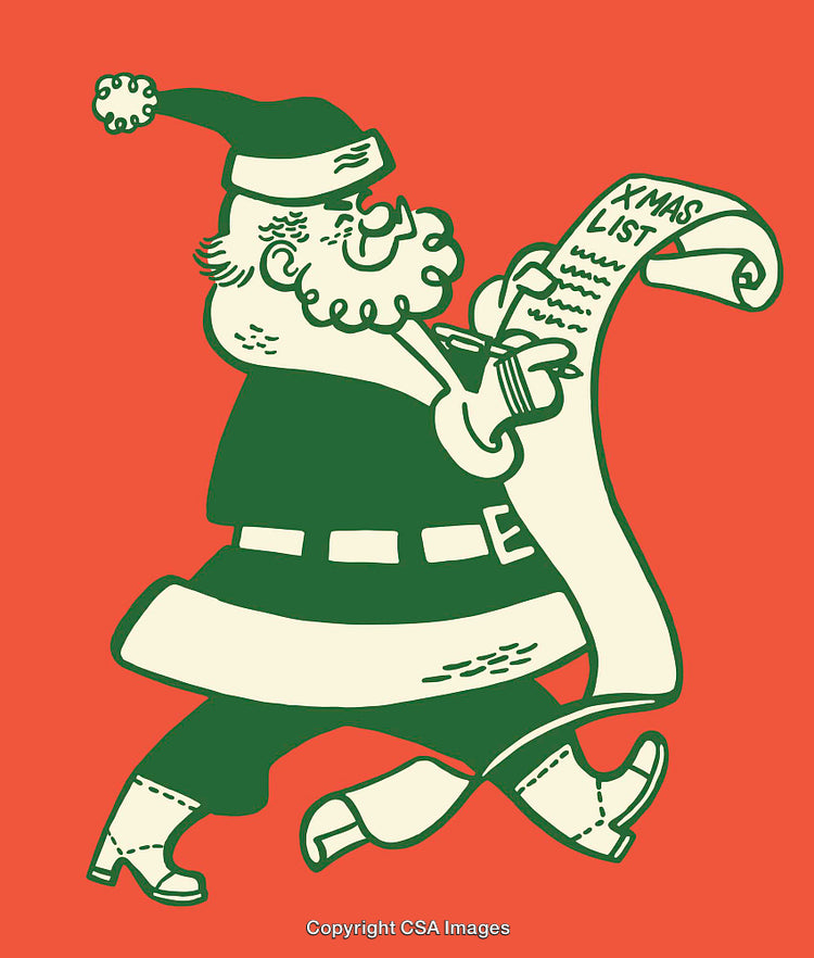 Santa Clause Writing on a Christmas List Illustration in Festive Colors
