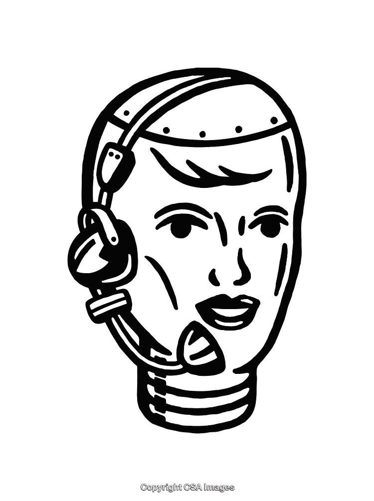 Retro Futuristic Robot Head with Communication Headset Drawing