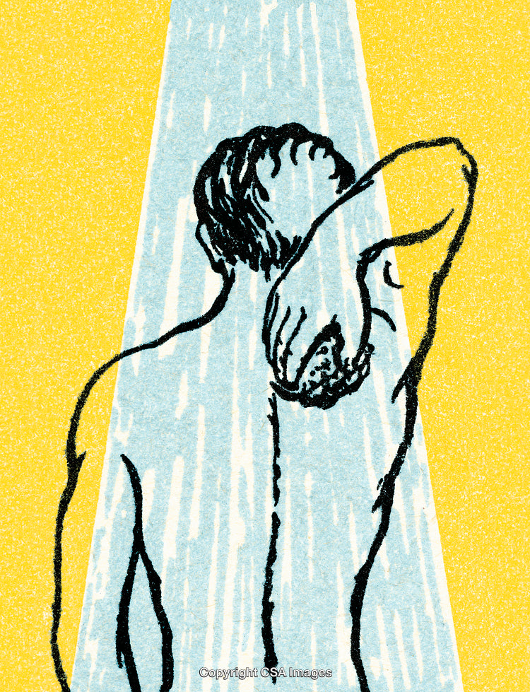 Illustration of a Person Showering with Back Exposed Under Bright Light
