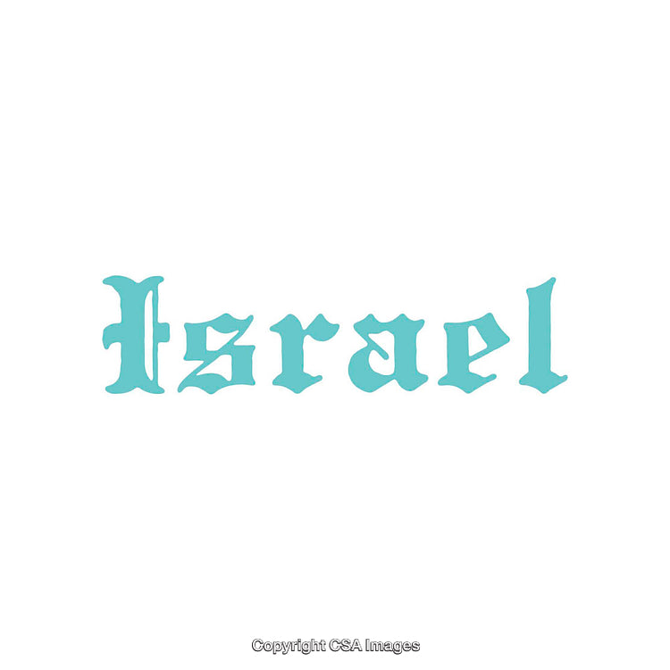 Stylized Blue Text Design of the Word 'Israel' on White Background