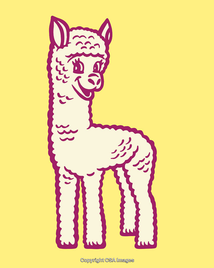 Adorable Cartoon Alpaca Art on Vibrant Yellow Background