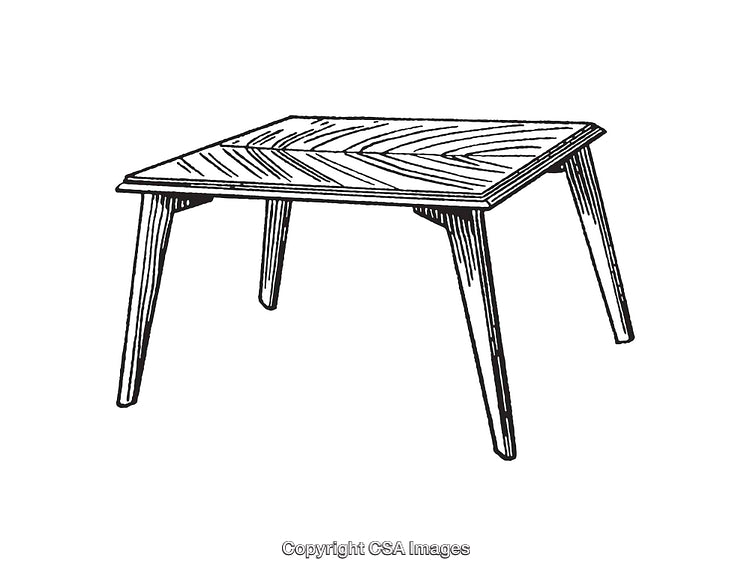 Black and White Line Art of a Wooden Table Design
