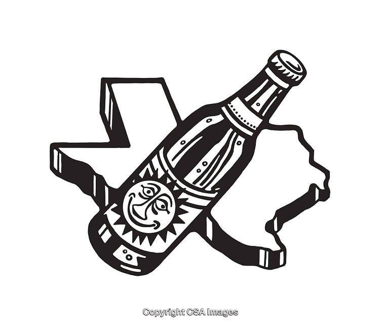 Black and White Illustration Featuring a Soda Bottle and Texas Outline