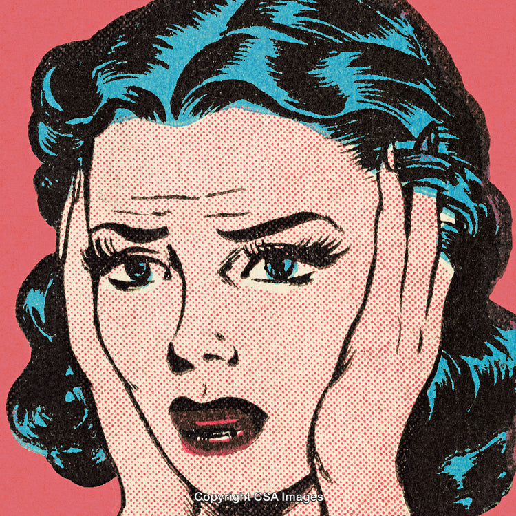 Colorful Comic-Style Illustration of a Woman Expressing Shock or Concern