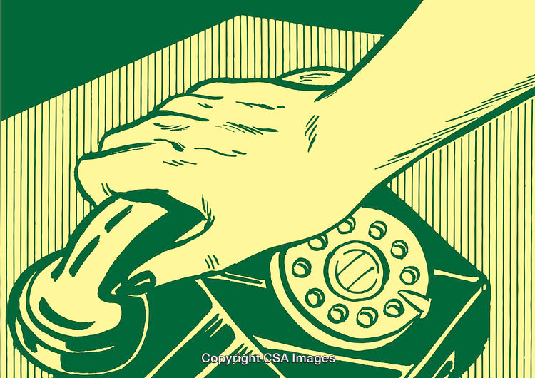 Vintage Illustration of a Hand Holding a Retro Rotary Telephone Handset