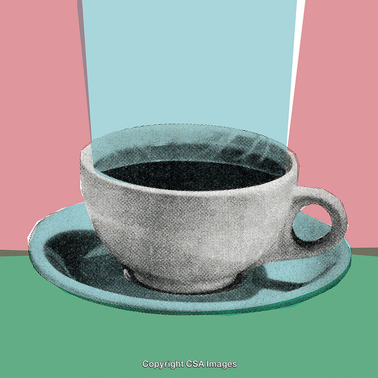 Stylized Retro Art of Coffee Cup with Pastel Background