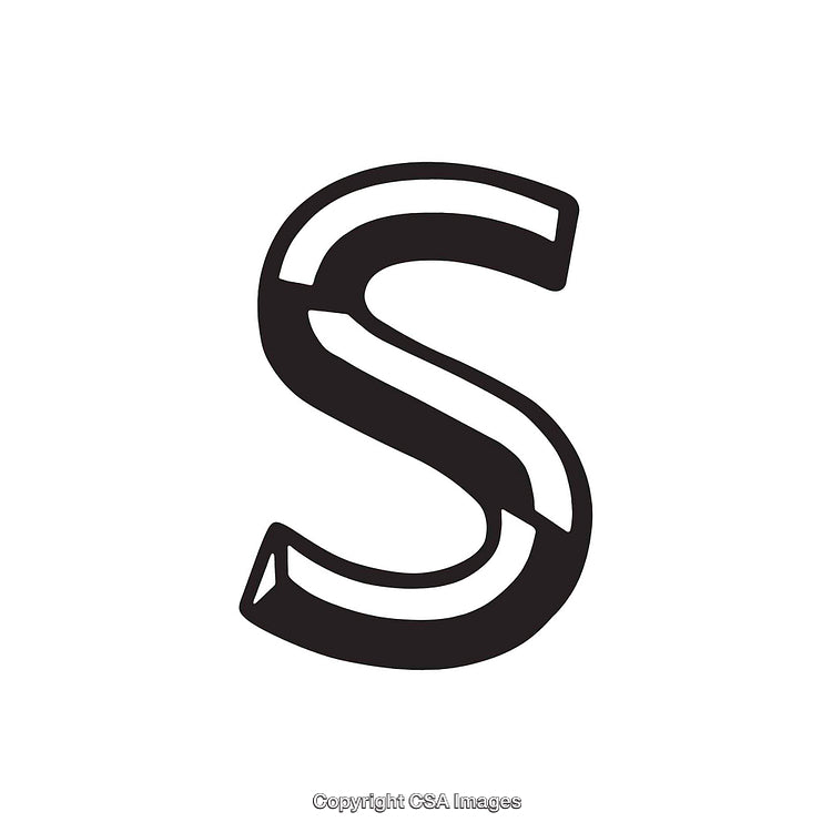 Bold 3D Illustration of the Letter S in Black Outline Style