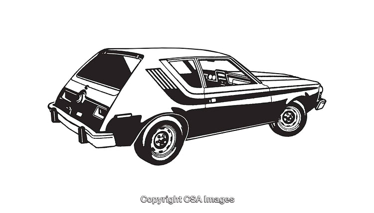 Black and White Line Art Illustration of a Retro Compact Car