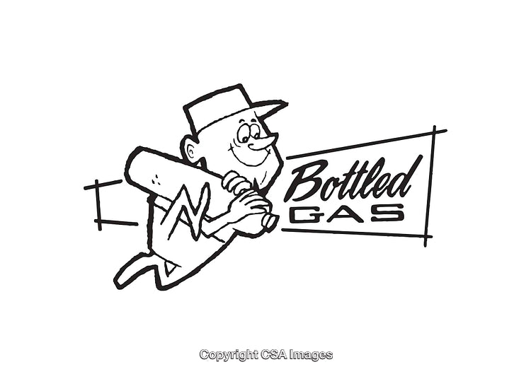 Black and White Line Art Depicting Energy and Gas Delivery Mascot