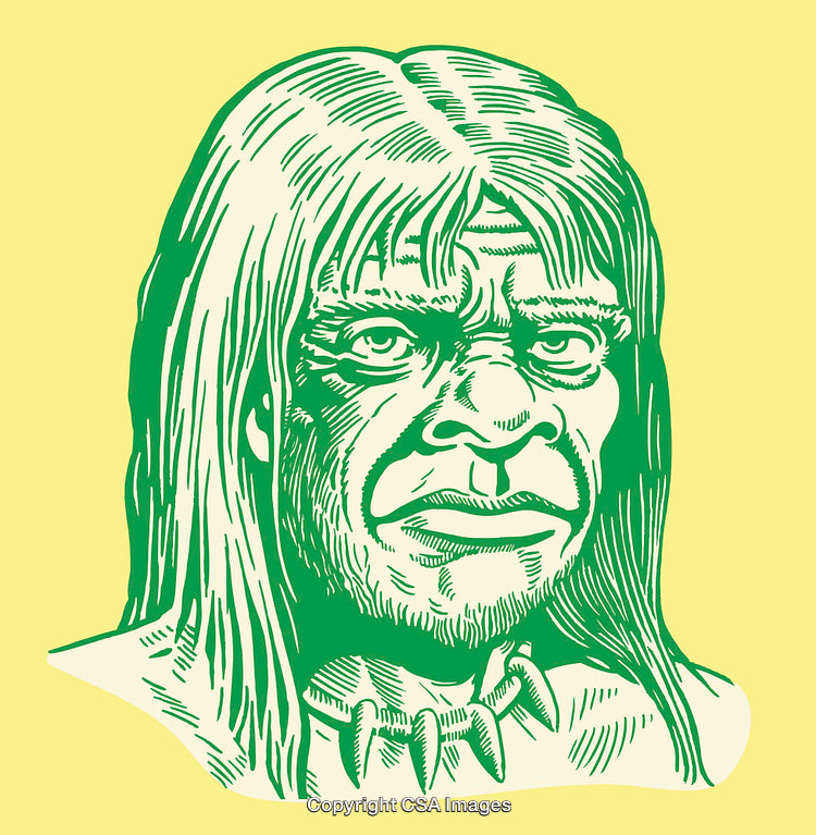 Colorful Line Art Illustration of a Character with Primitive Features