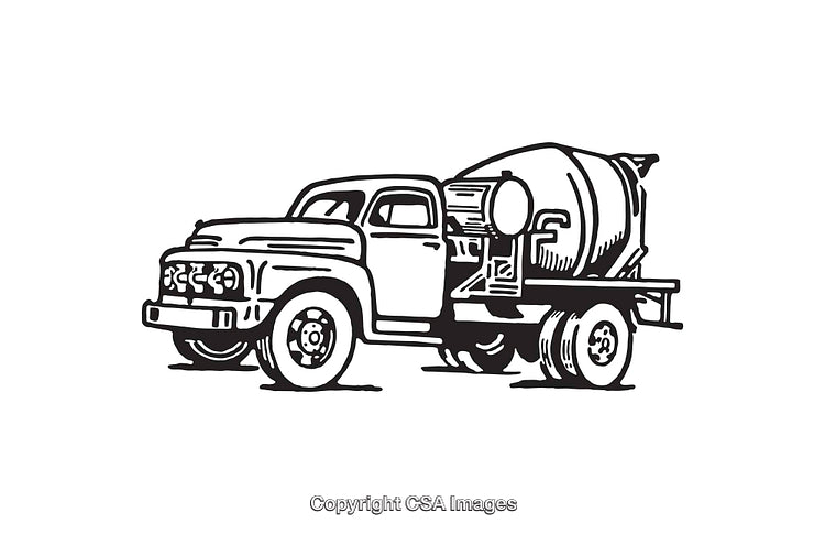 Retro Cement Mixer Line Art Illustration of Vintage Construction Truck