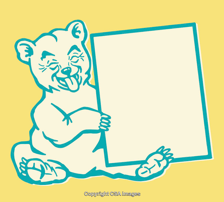 Yellow Background Bear Illustration Holding Blank Signboard