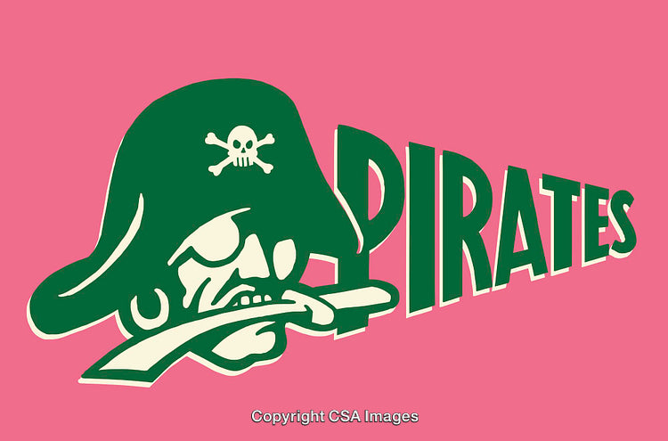 Green Pirate Logo on Pink Background with Bold Typography